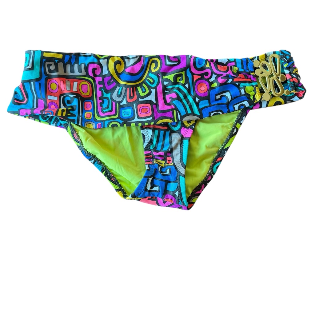 Trina Turk Maya Print Swim Bikini Bottoms Nwot Colorful Gold Buckle Sz 6